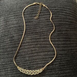 Gold-Tone Braided Crystal Bar Necklace – Elegant Sparkling Statement Chain